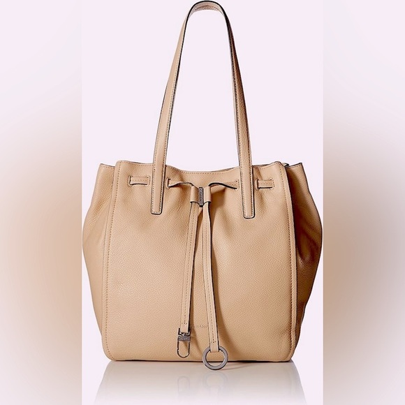 Calvin Klein Handbags - Calvin Klein Pebbled Genuine Leather Shoulder Tote Bag – Beige
